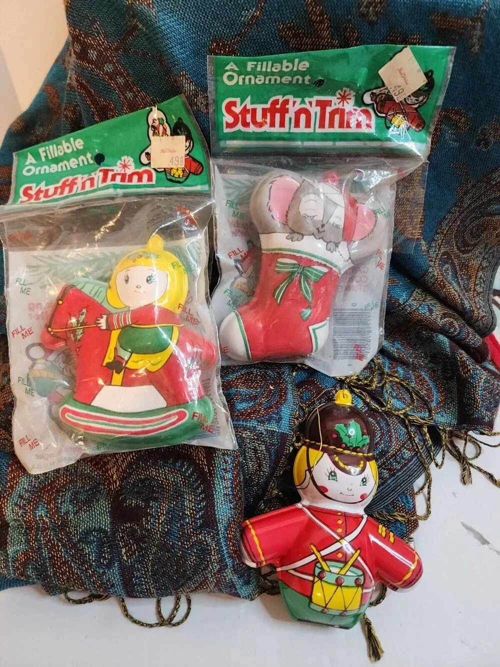 VTG Stuff N Trim Fillable Christmas Ornaments Made In USA Hard Plastic Lot Of 3